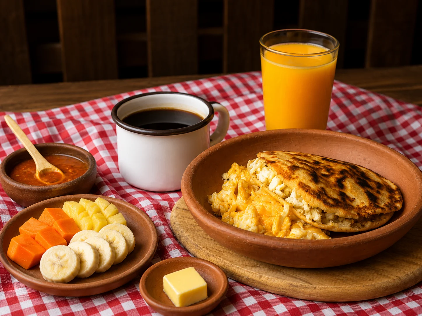 Desayuno tradicional de Tulpa & Chuspa con bebidas calientes y productos artesanales